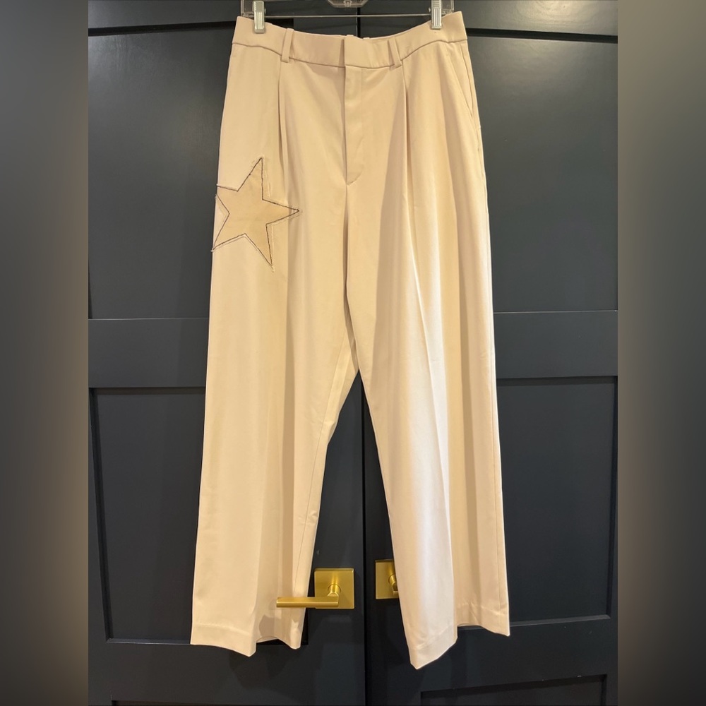Uniqlo Upcycled Wide Leg Pants Ivory L Star Appliqué High Waist